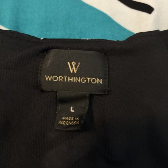 Worthington Womens L Multicolor Geometric Print Sleeveless V Neck Blouse Top - Picture 5 of 6